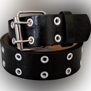 Black Double Grommet Eyelet Belt